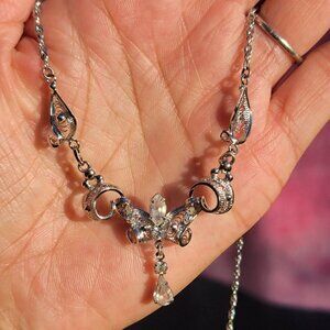 Vintage AmLee signed sterling silver ornate filigree and prong set marquise, rou